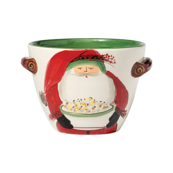 Vietri Old St. Nick Handled Deep Serving Bowl w/ Popcorn Dinnerware Vietri