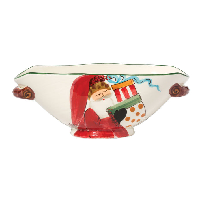 Vietri Old St. Nick Handled Oval Bowl w/ Presents Dinnerware Vietri