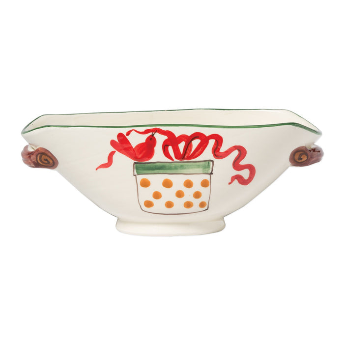 Vietri Old St. Nick Handled Oval Bowl w/ Presents Dinnerware Vietri
