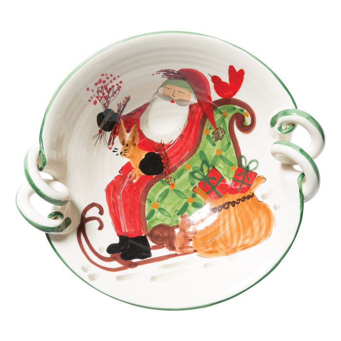 Vietri Old St. Nick Handled Scallop Bowl w/ Sleigh Dinnerware Vietri