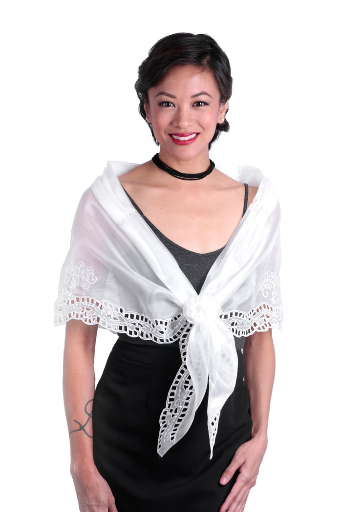 BARONG WAREHOUSE - WA14 Cutwork Alampay White - Filipiniana