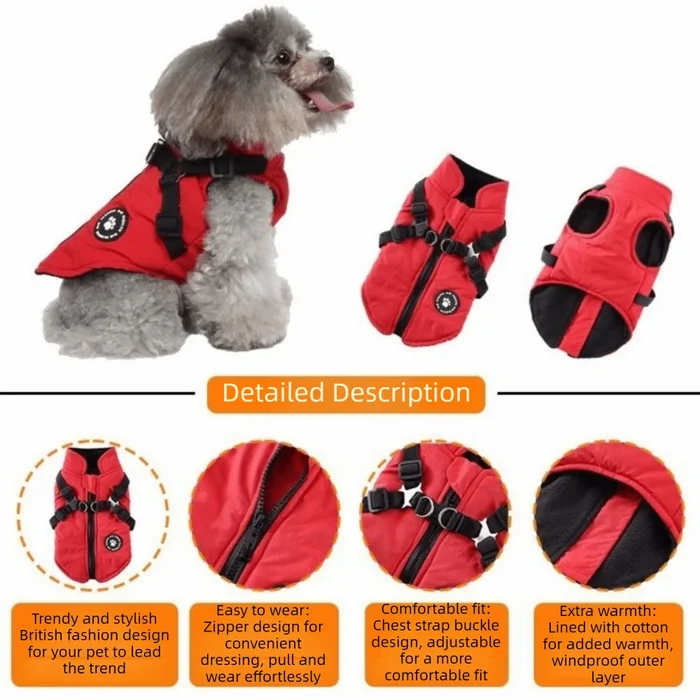 Waterproof Adjustable Dogs Down Clothes Warm Windproof Dog Coat with Harness Soft Dog Jacket for Dogs Cats Happy Tails Pet Shop Store