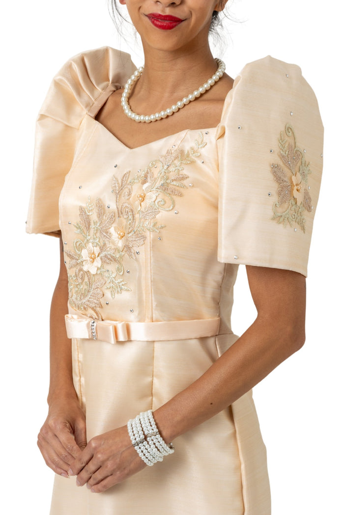 WD21 - Filipiniana 3D Lace Midi Dress Beige