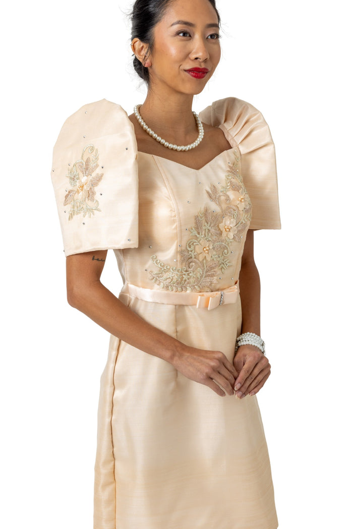 Barong Warehouse - WD21 - Filipiniana 3D Lace Midi Dress Beige