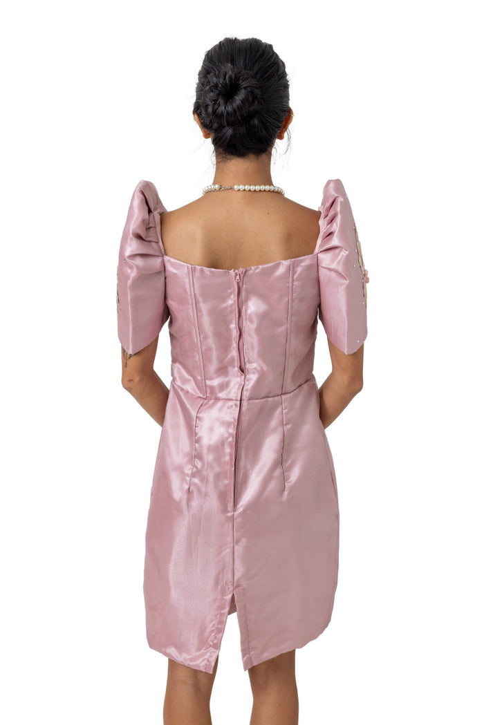 Barong Warehouse - WD22 - Filipiniana 3D Lace Midi Dress Pink
