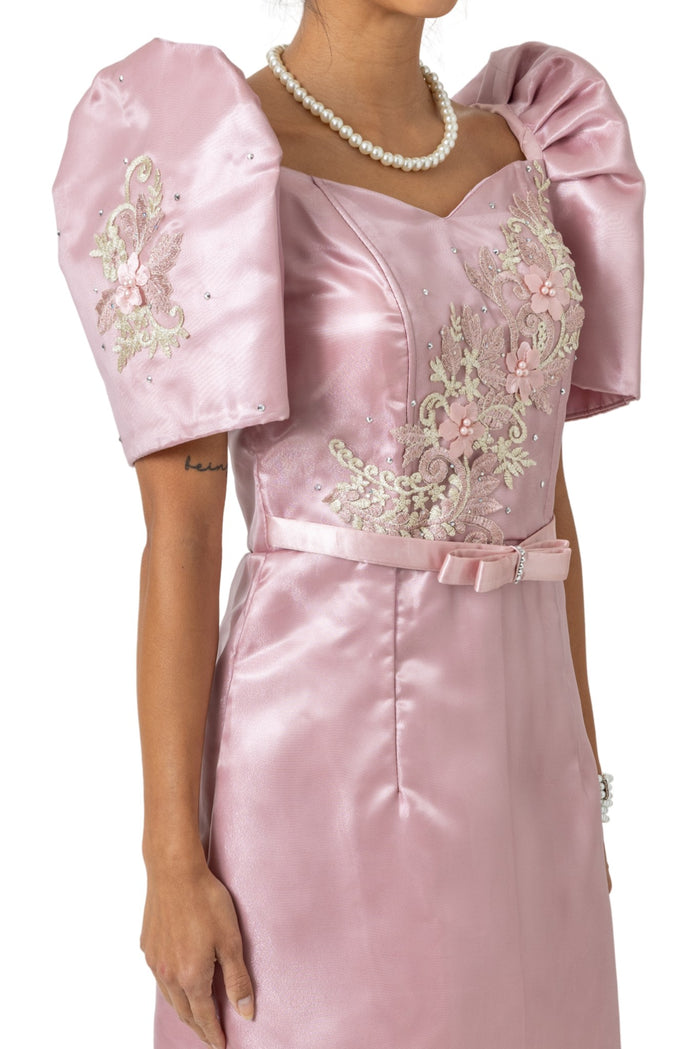 Barong Warehouse - WD22 - Filipiniana 3D Lace Midi Dress Pink