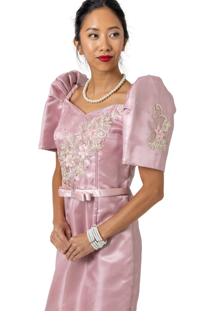 Barong Warehouse - WD22 - Filipiniana 3D Lace Midi Dress Pink