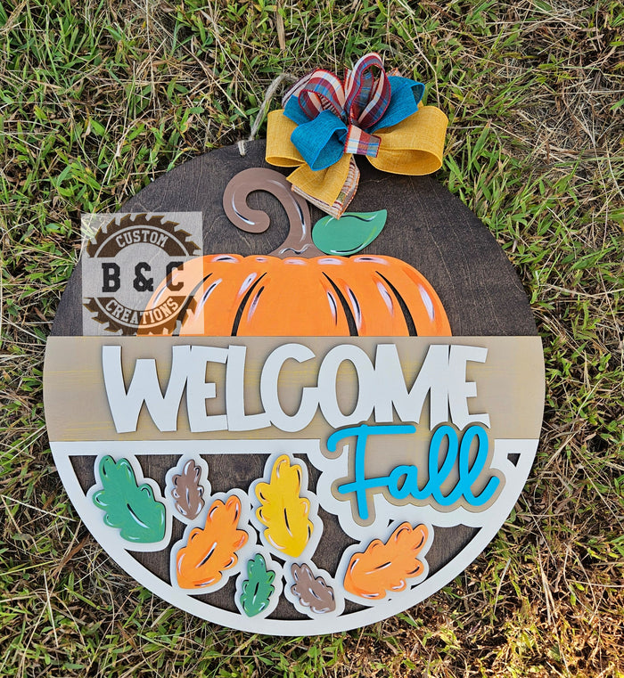 Welcome Fall Pumpkin Leaves
