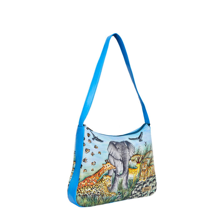 Women’s animal print hand-painted genuine leather crossbody bag for everyday use and travel-half side view