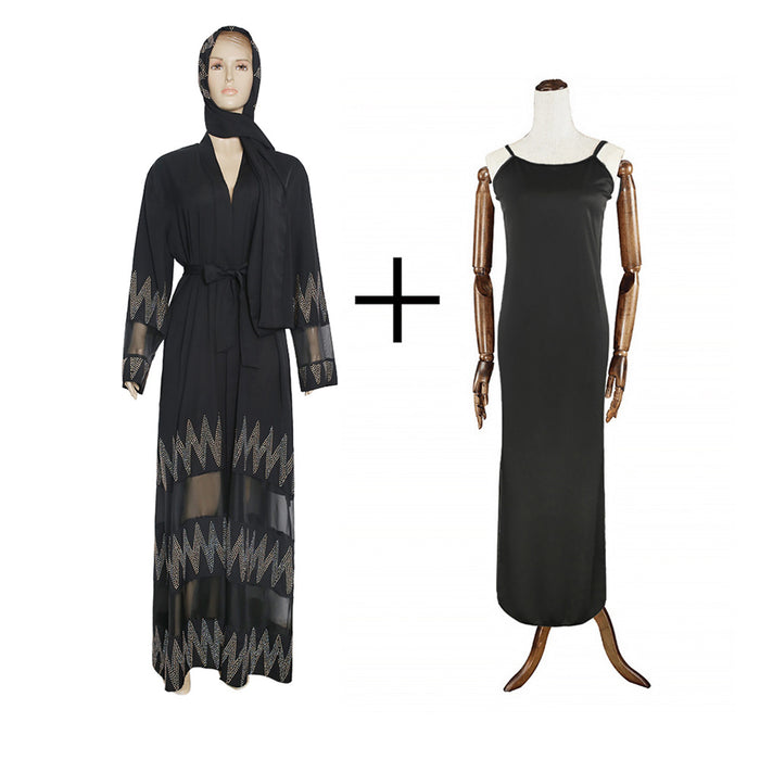 Women's Muslim Black Long Robe with Embellishments