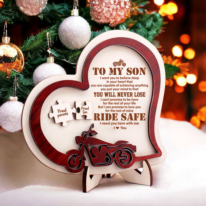 Wooden Motorcycle Heart Sign - Biker - To My Son - You Will Never Lose - Gan16003