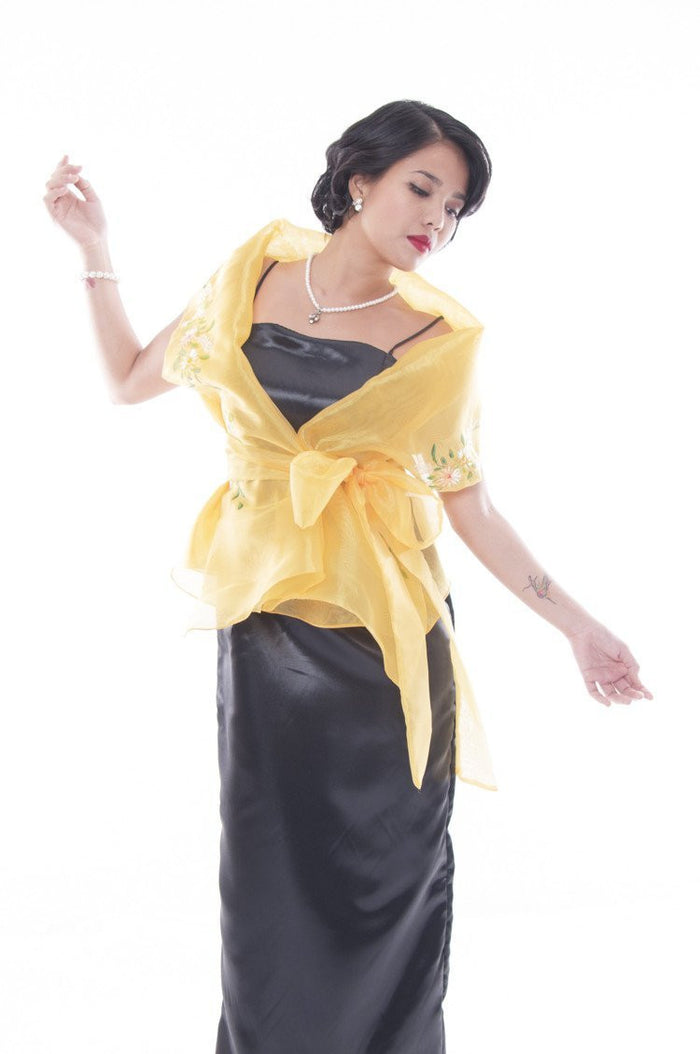 BARONG WAREHOUSE - WS13 Filipiniana Wrap-Around Gold with Fitting Gown Women's Set