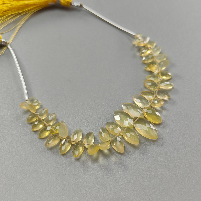 Yellow Opal Faceted Loose Beads: 23.00cts Natural Untreated Opal Gemstone Marquise Shape Both Side Cut Beads 5*2.5mm - 13*7mm 4.50" Strand